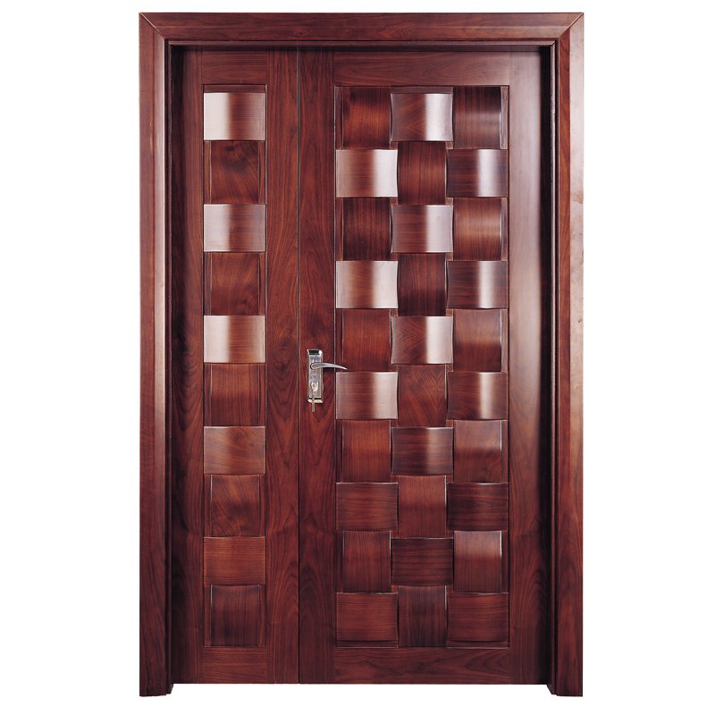 Runcheng Woodworking X010-1 Interior veneer composited modern design wooden door Double  Door image5