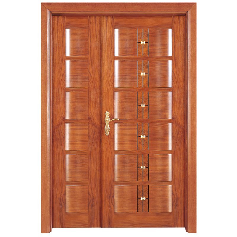 Runcheng Woodworking X019-1 Interior veneer composited modern design wooden door Double  Door image4