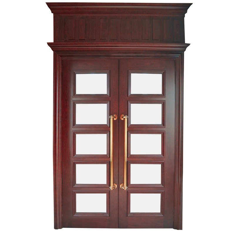 Runcheng Woodworking X053-3  double glass Interior veneer composited modern design wooden door Double  Door image1