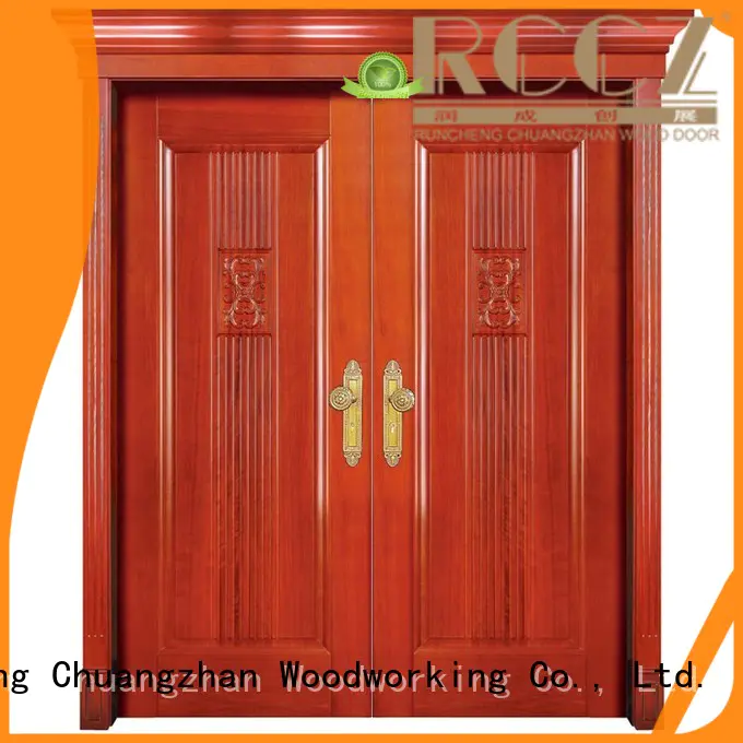 Runcheng Chuangzhan double wood doors with glass with novel design for homes